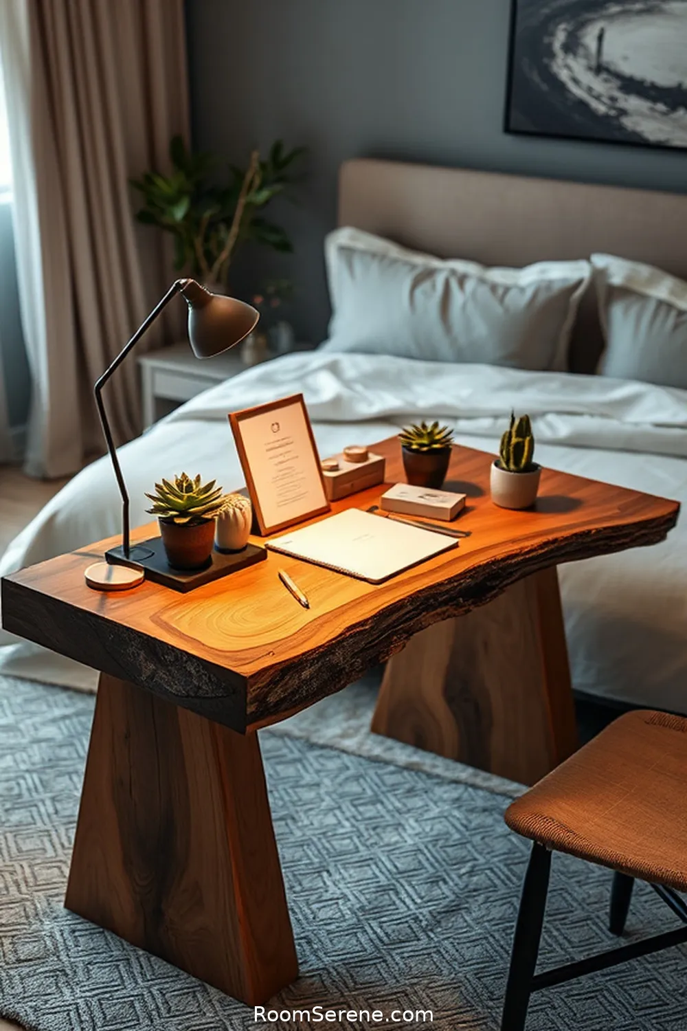 Wood Slab Desk for 20 Creative Workspace Designs in Your Bedroom Using Recycled Wood
