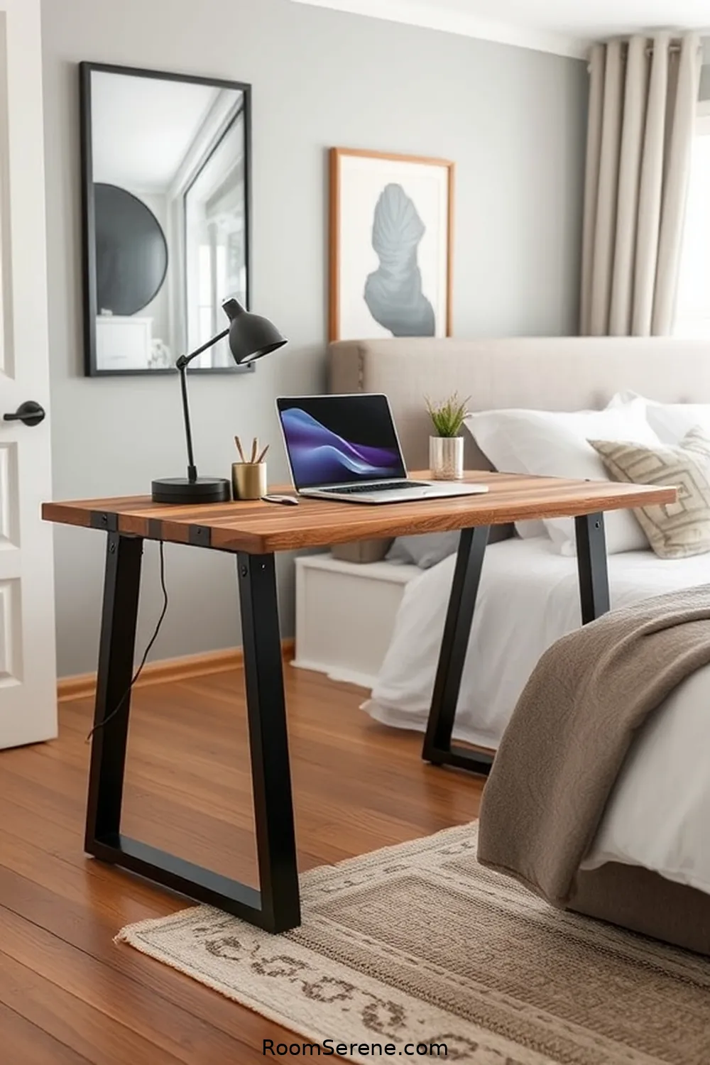 Wood and Metal Combination Desk for 20 Creative Workspace Designs in Your Bedroom Using Recycled Wood