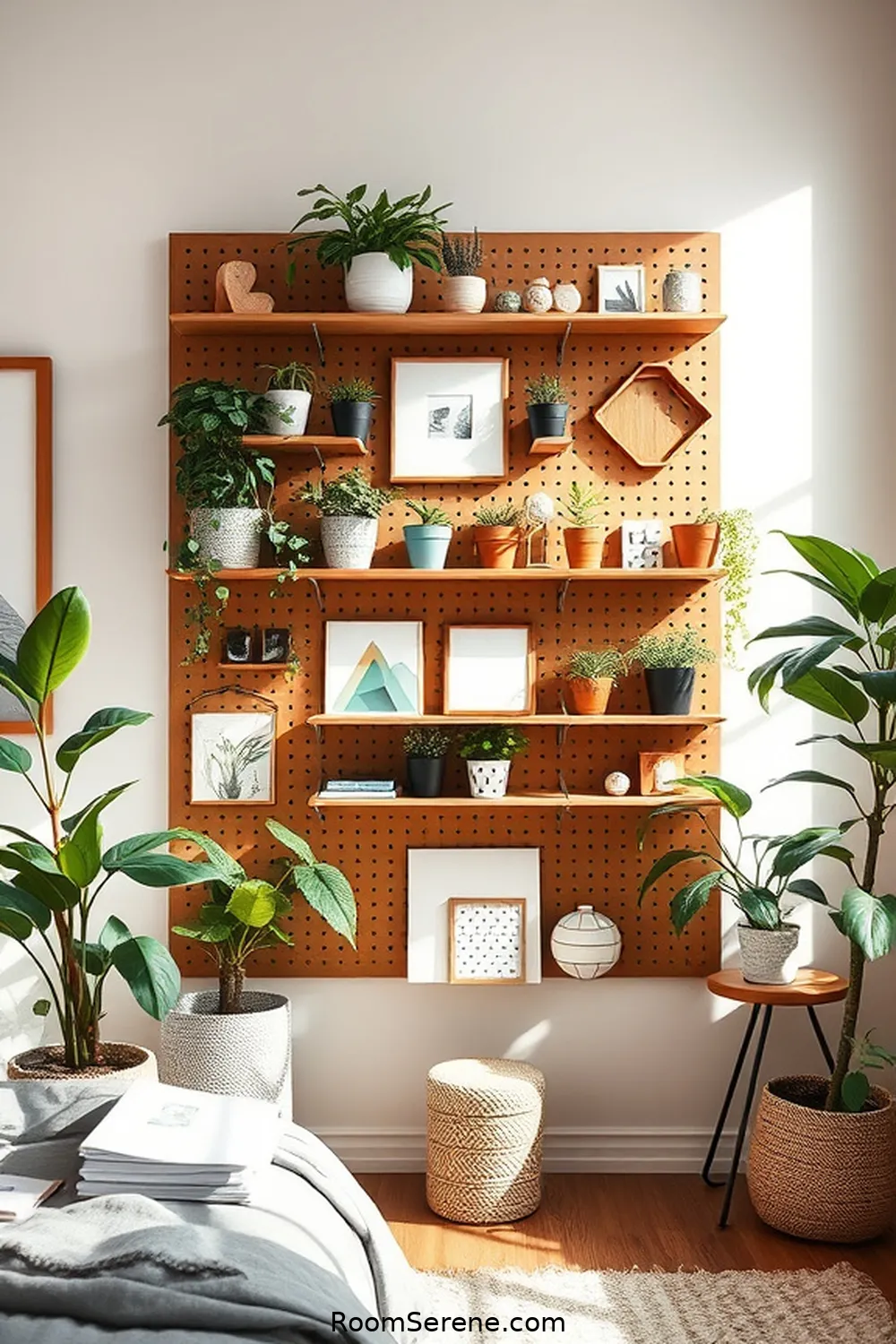 Wooden Pegboard for Organization for 20 Creative Workspace Designs in Your Bedroom Using Recycled Wood