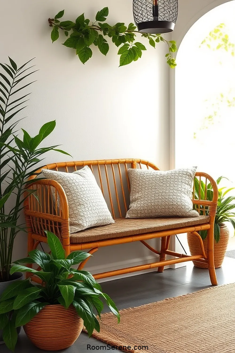 Bamboo Benches for Seating and Style for 20 Inspiring Ideas for Multi-Use Entryways Using Natural Fibers