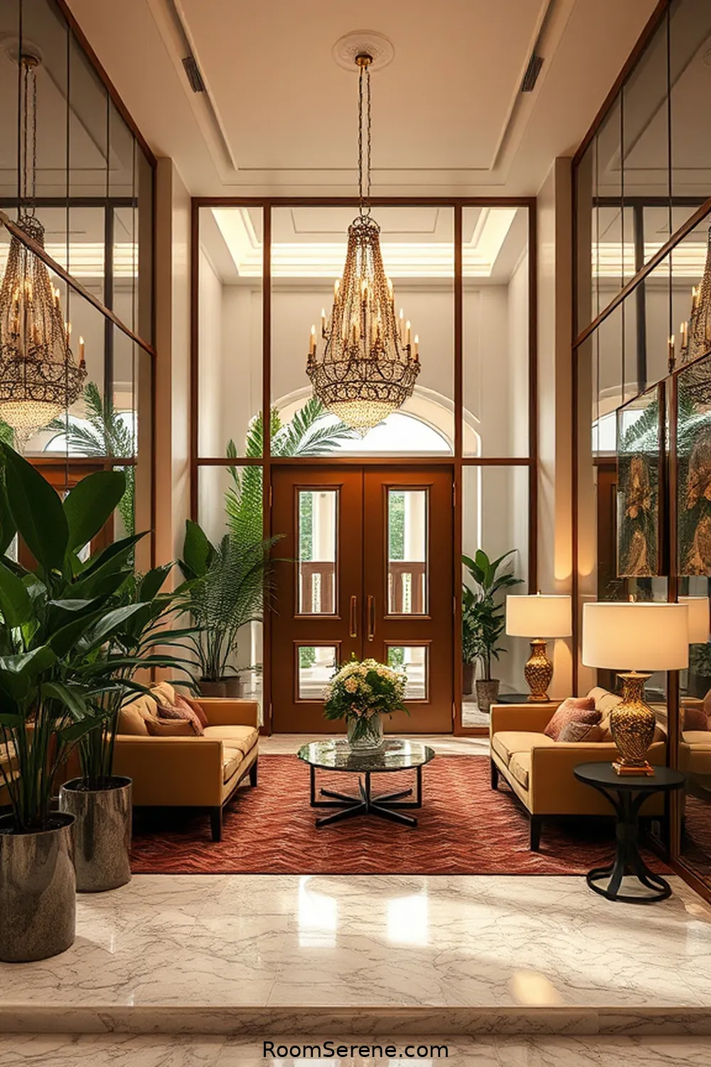 Mirrored Glass Accents for Depth for 20 Inspiring Multi-Use Entryway Spaces Using Glass