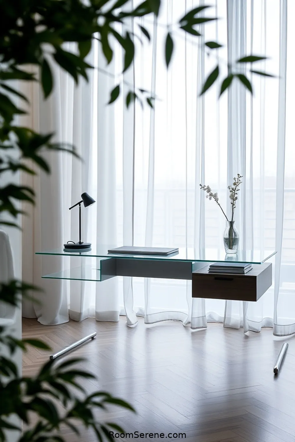 Floating Glass Desks for Minimalist Aesthetics for 20 Inspiring Workspace Design Ideas Using Glass in Your Living Room