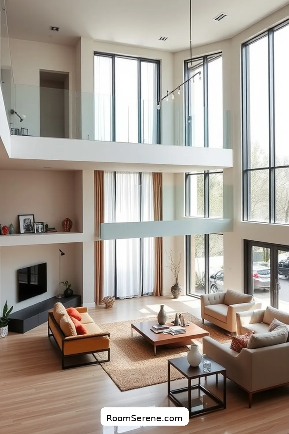 Glass Railings to Maintain Sightlines for 20 Inspiring Workspace Design Ideas Using Glass in Your Living Room