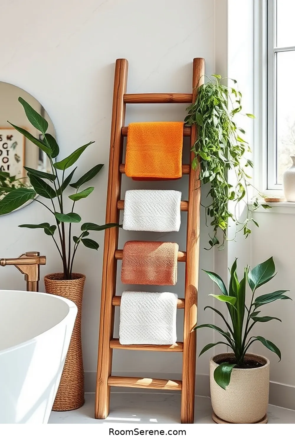 20 Ways to Boost Energy Efficiency in Your Bathroom Using Recycled Wood 18 Build a Wooden Ladder for Towels for 20 Ways to Boost Energy Efficiency in Your Bathroom Using Recycled Wood
