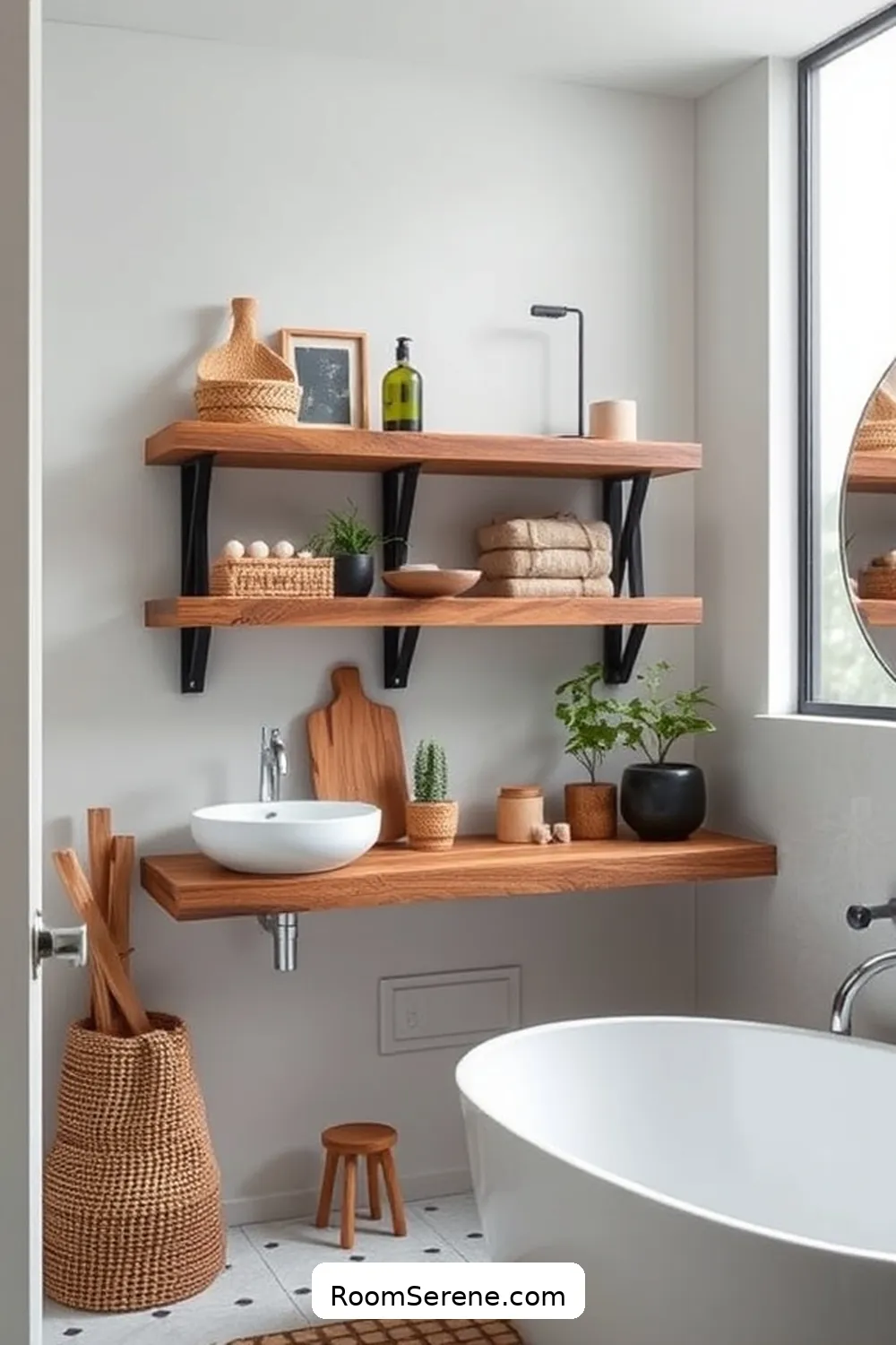 20 Ways to Boost Energy Efficiency in Your Bathroom Using Recycled Wood 2 Install Reclaimed Wood Shelving for 20 Ways to Boost Energy Efficiency in Your Bathroom Using Recycled Wood