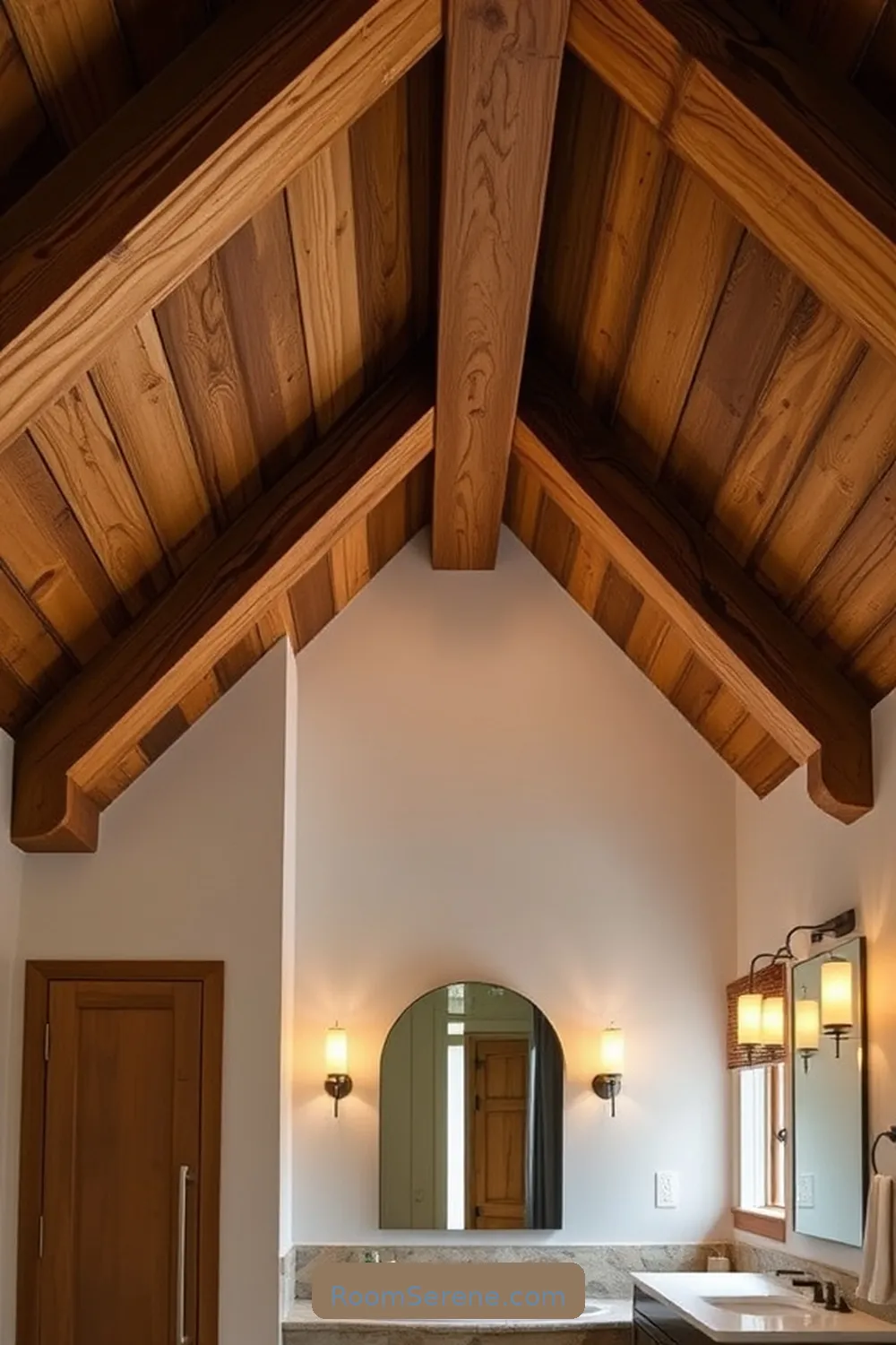 20 Ways to Boost Energy Efficiency in Your Bathroom Using Recycled Wood 17 Install Wooden Ceiling Beams for 20 Ways to Boost Energy Efficiency in Your Bathroom Using Recycled Wood
