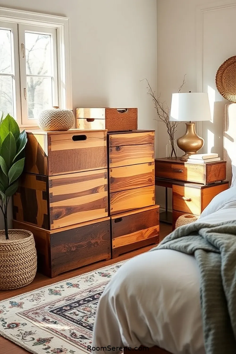 Build Custom Recycled Wood Storage Boxes for 20 Ways to Boost Energy Efficiency in the Bedroom Using Recycled Wood