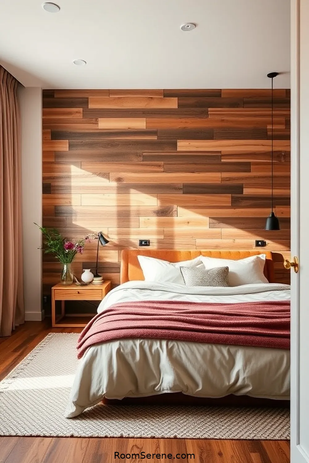 Create a Wooden Accent Wall for 20 Ways to Boost Energy Efficiency in the Bedroom Using Recycled Wood