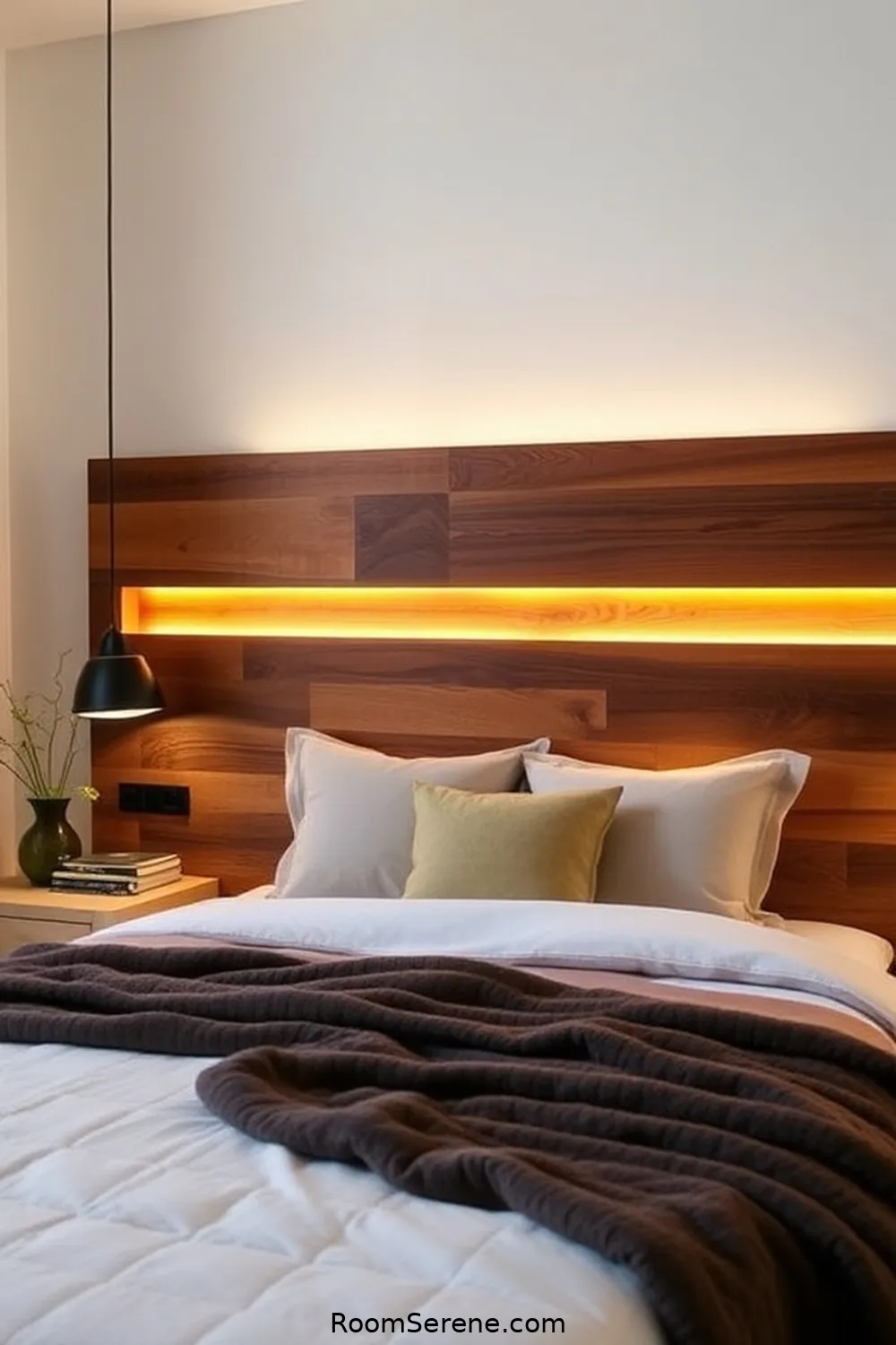 Design a Recycled Wood Headboard With Built-In Lighting for 20 Ways to Boost Energy Efficiency in the Bedroom Using Recycled Wood