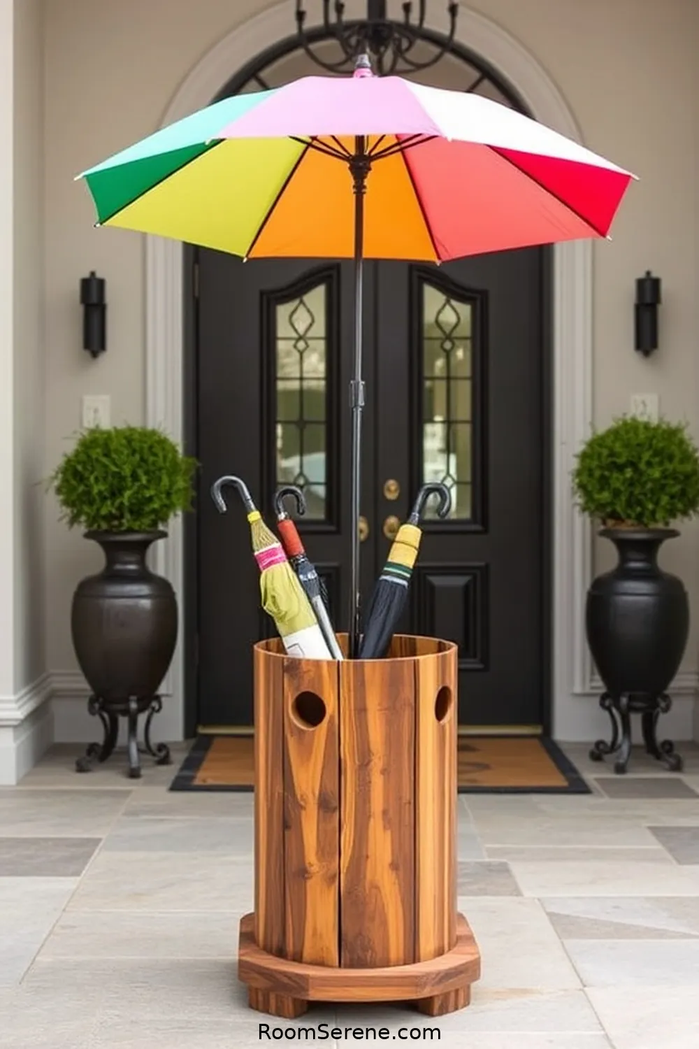 21 Creative Organization Ideas for Your Entryway Using Recycled Wood 11 Wooden Umbrella Stand for 21 Creative Organization Ideas for Your Entryway Using Recycled Wood