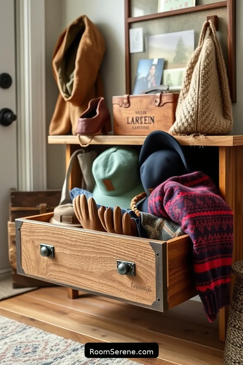 Upcycled Drawer for Glove and Hat Storage for 21 Creative Ways for Entryway Organization Using Reclaimed Materials