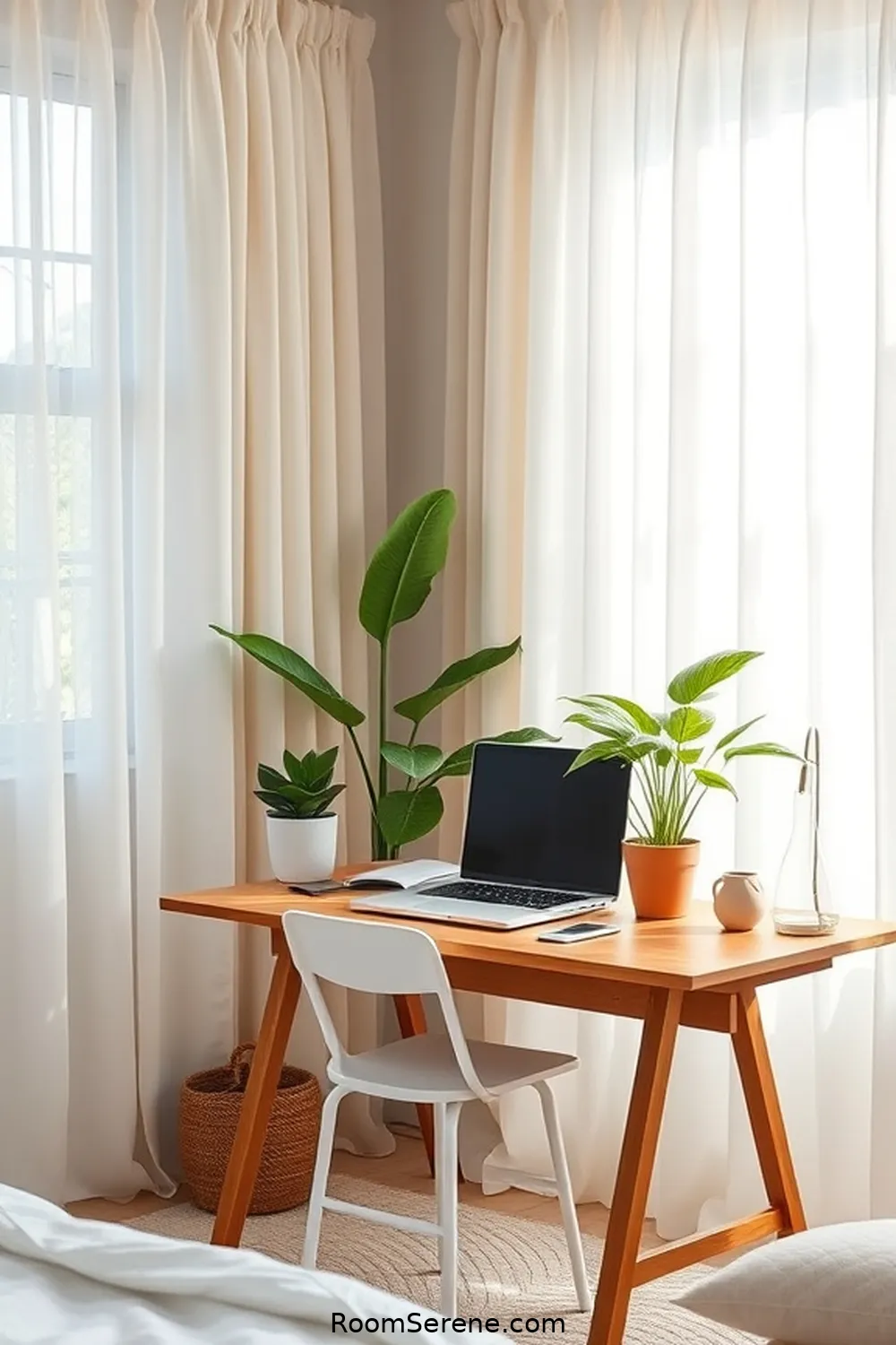 21 Inspiring Workspace Design Ideas for Your Bedroom Using Organic Cotton 4 Use Organic Cotton Curtains for Natural Light Control for 21 Inspiring Workspace Design Ideas for Your Bedroom Using Organic Cotton