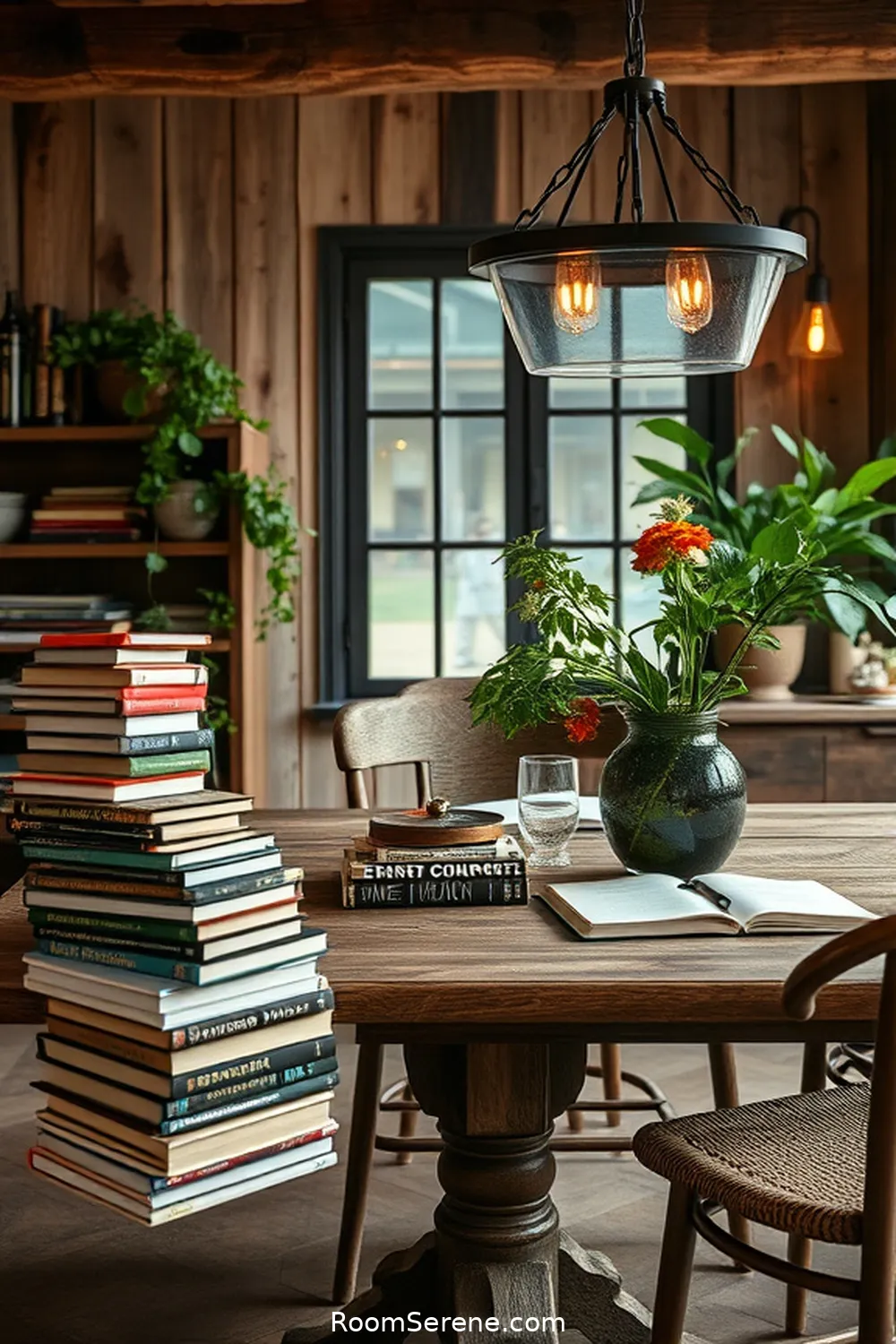21 Inspiring Workspace Design Ideas for Your Dining Room Using Reclaimed Materials 17 Using Old Books for Unique Decor for 21 Inspiring Workspace Design Ideas for Your Dining Room Using Reclaimed Materials