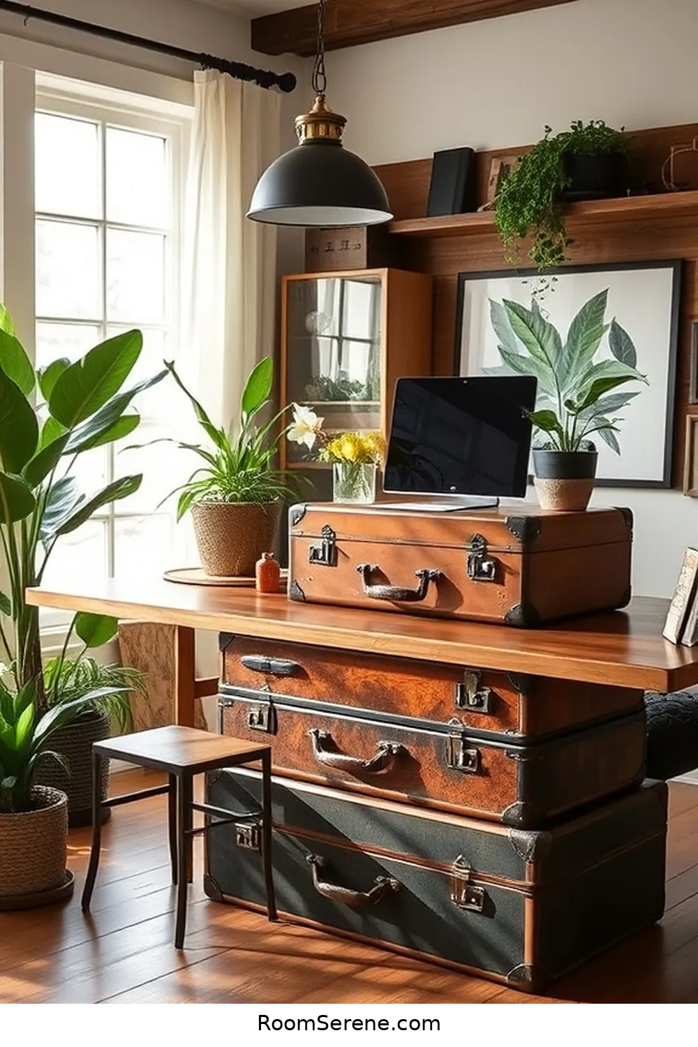 21 Inspiring Workspace Design Ideas for Your Dining Room Using Reclaimed Materials 16 Vintage Suitcases for Stylish Storage for 21 Inspiring Workspace Design Ideas for Your Dining Room Using Reclaimed Materials