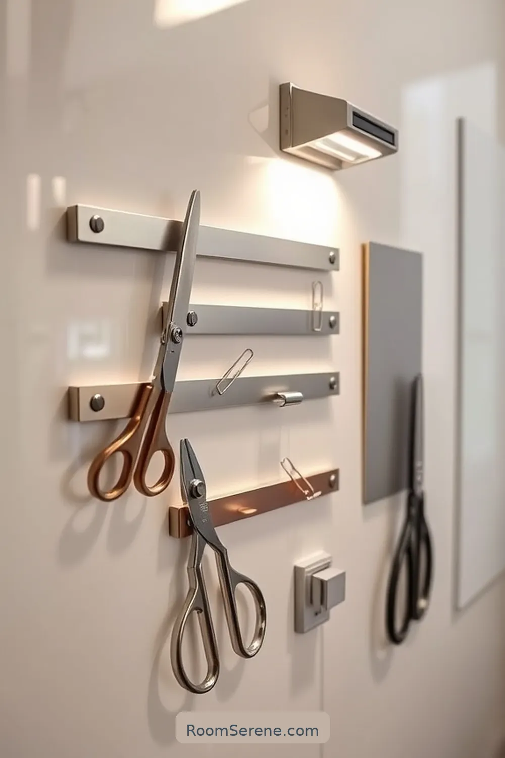 Install Magnetic Strips for Small Metal Items for 21 Smart Storage Solutions for Your Home Office Using Solar-Powered Lights