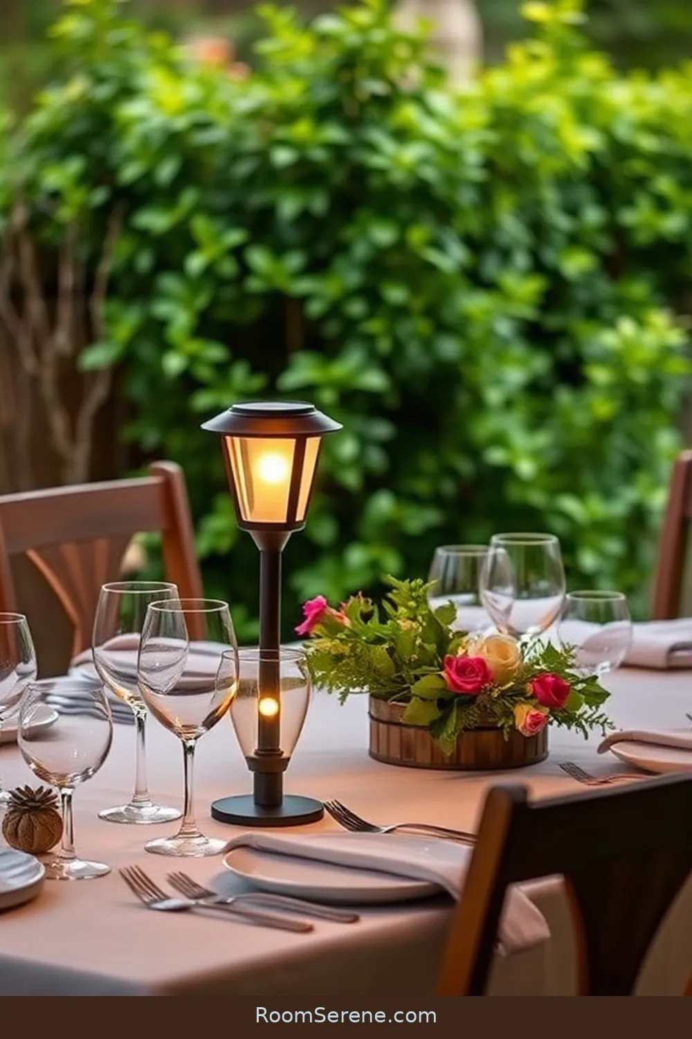 Solar-Operated Table Lamps for Dining Al Fresco for 22 Creative Multi-Use Outdoor Patio Ideas Using Solar-Powered Lights