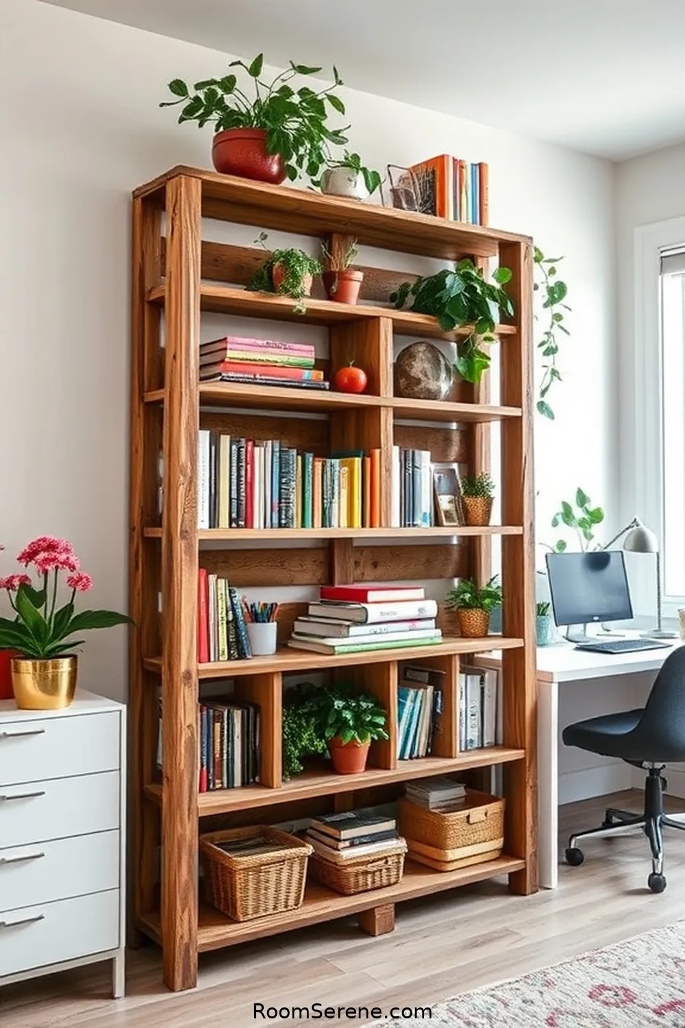 22 Creative Storage Solutions for Home Office Using Recycled Wood 5 Pallet Wood Bookcase for 22 Creative Storage Solutions for Home Office Using Recycled Wood