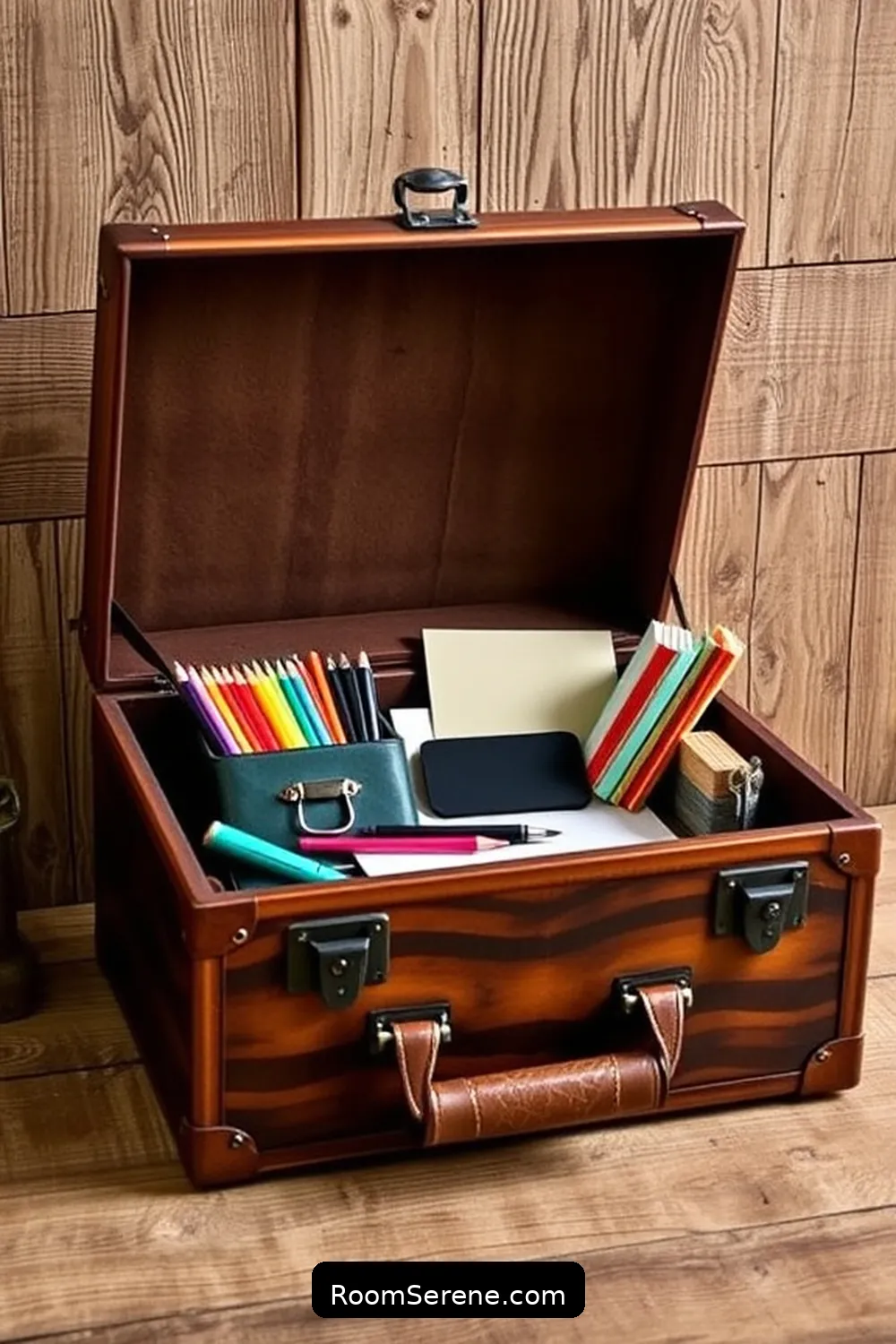22 Creative Storage Solutions for Home Office Using Recycled Wood 12 Vintage Wooden Suitcase Storage for 22 Creative Storage Solutions for Home Office Using Recycled Wood