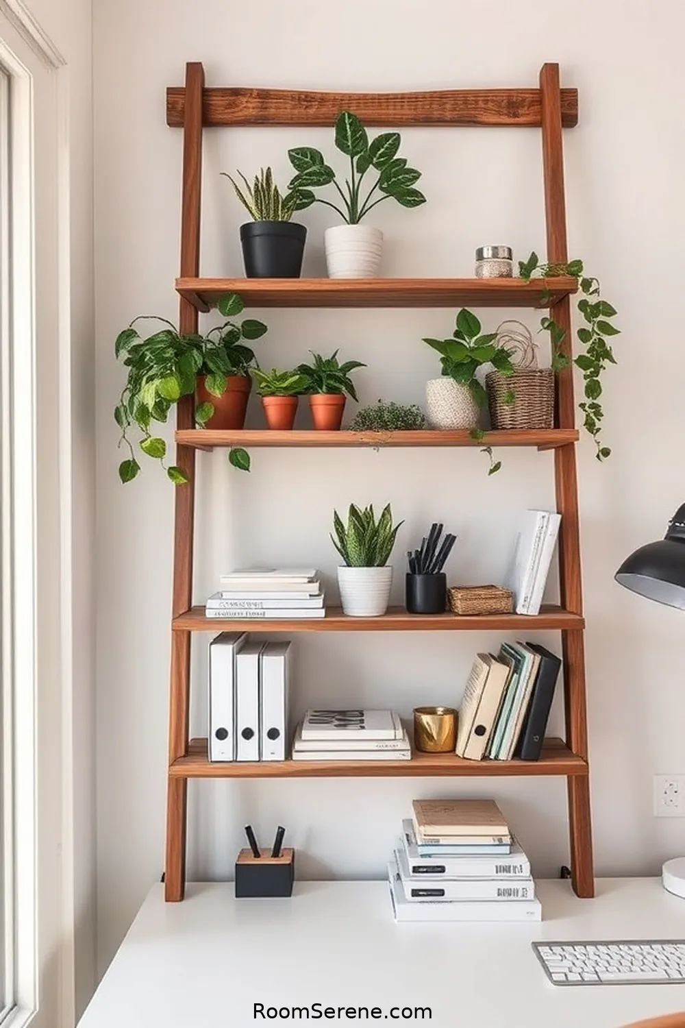 22 Creative Storage Solutions for Home Office Using Recycled Wood 16 Wooden Ladder Shelf for 22 Creative Storage Solutions for Home Office Using Recycled Wood