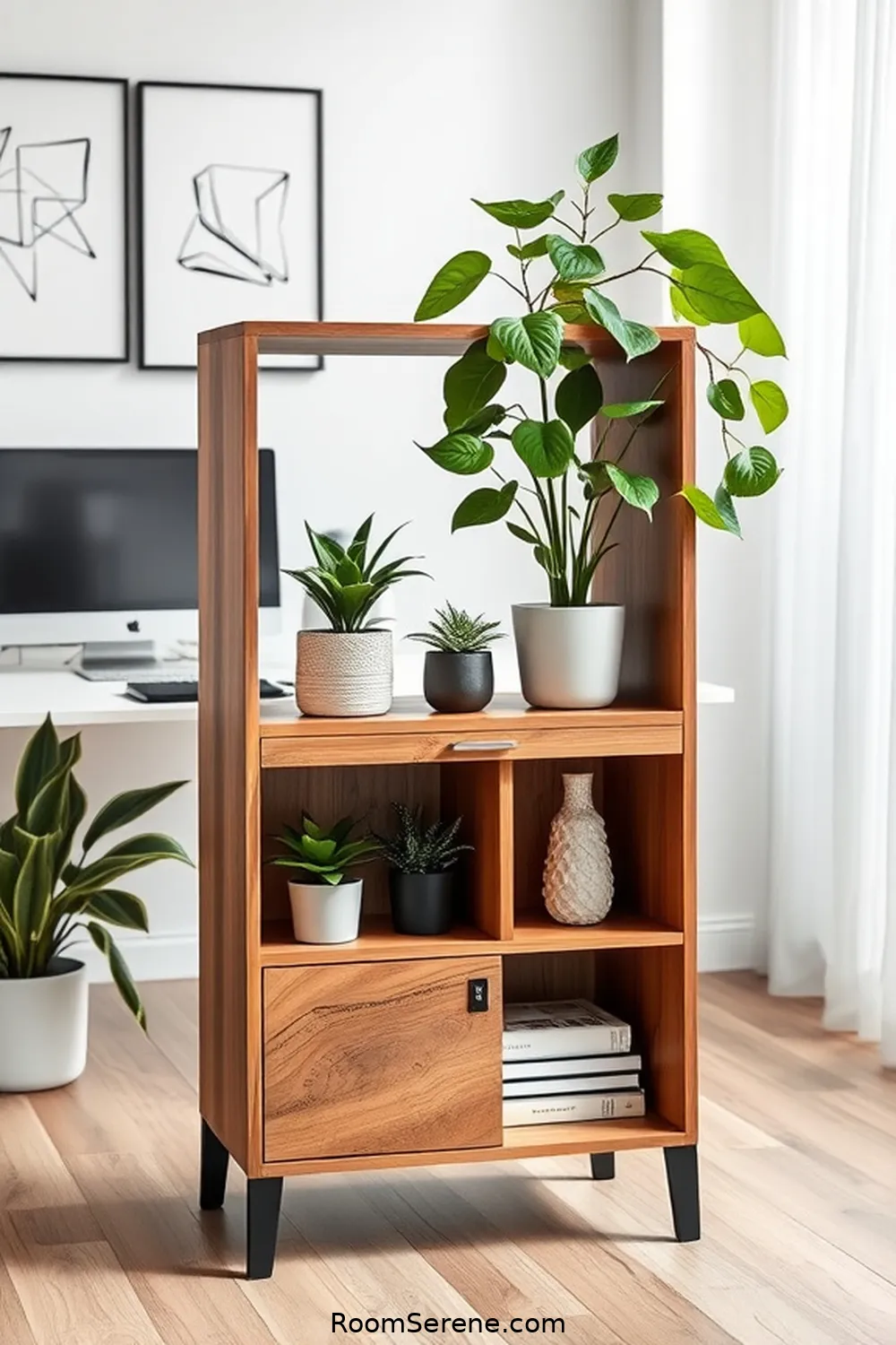 22 Creative Storage Solutions for Home Office Using Recycled Wood 19 Wooden Plant Stand With Storage for 22 Creative Storage Solutions for Home Office Using Recycled Wood
