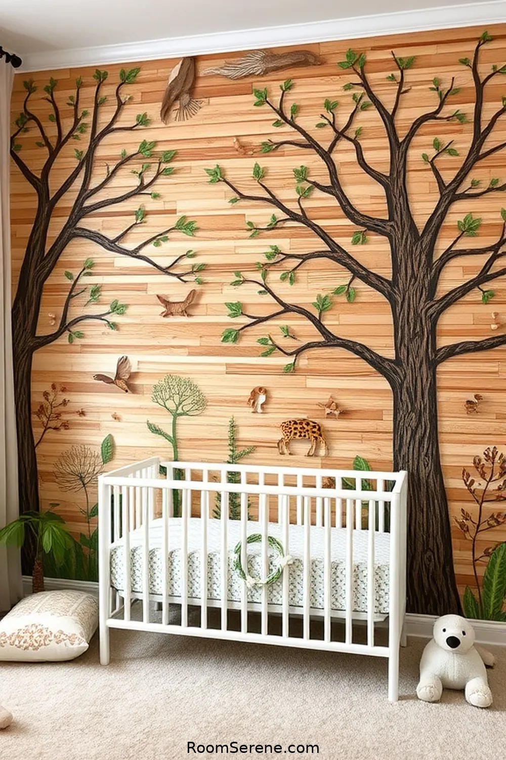 22 Creative Ways to Design a Nursery Workspace Using Recycled Wood 20 Construct a Nature-themed Accent Wall for 22 Creative Ways to Design a Nursery Workspace Using Recycled Wood