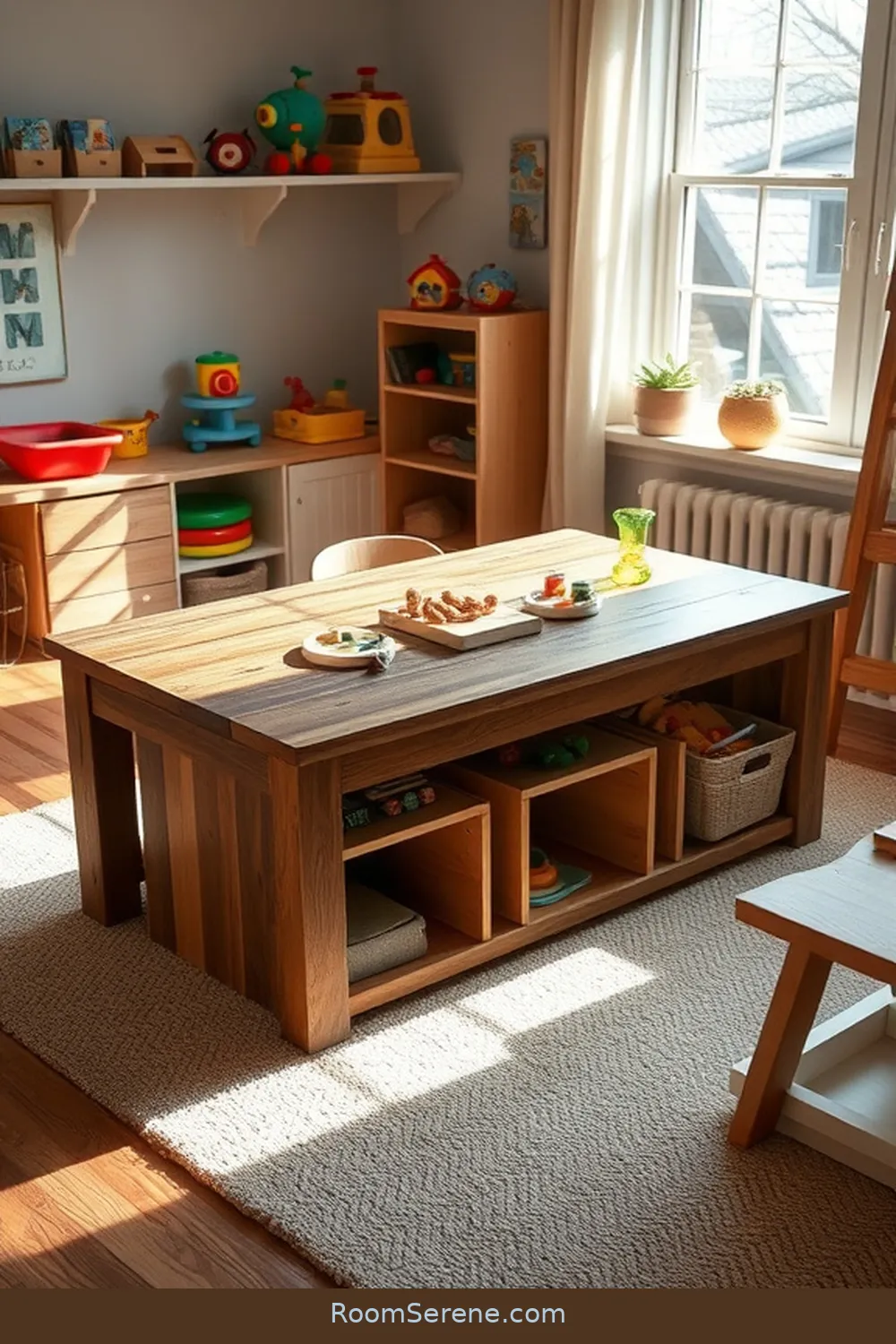 22 Creative Ways to Design a Nursery Workspace Using Recycled Wood 17 Design a Play Table With Storage for 22 Creative Ways to Design a Nursery Workspace Using Recycled Wood