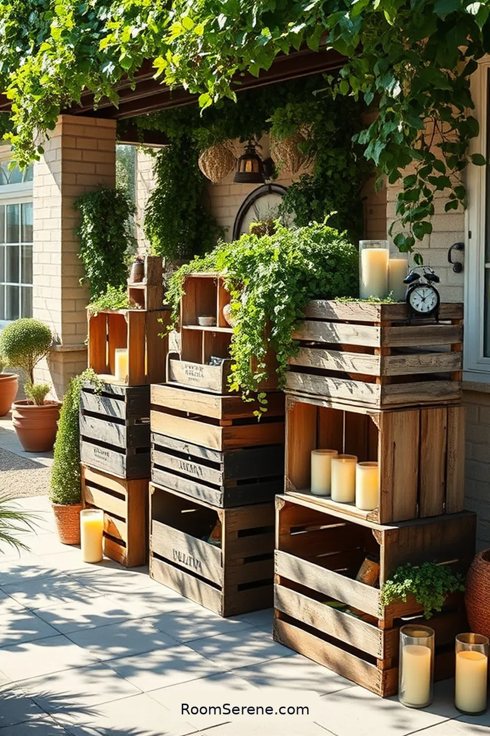 22 Innovative Storage Solutions for Outdoor Patios Using Solar-Powered Lights 19 Vintage Crates as Storage With Solar Candles for 22 Innovative Storage Solutions for Outdoor Patios Using Solar-Powered Lights