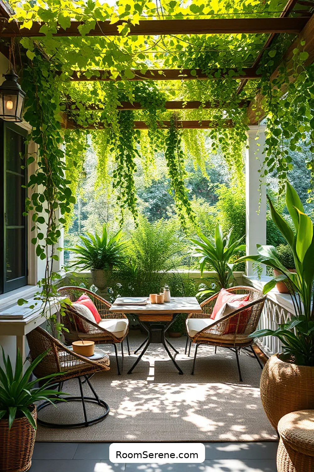 Biophilic Design With Climbing Plants for 22 Inspiring Workspace Designs for Outdoor Patios Using Natural Fibers