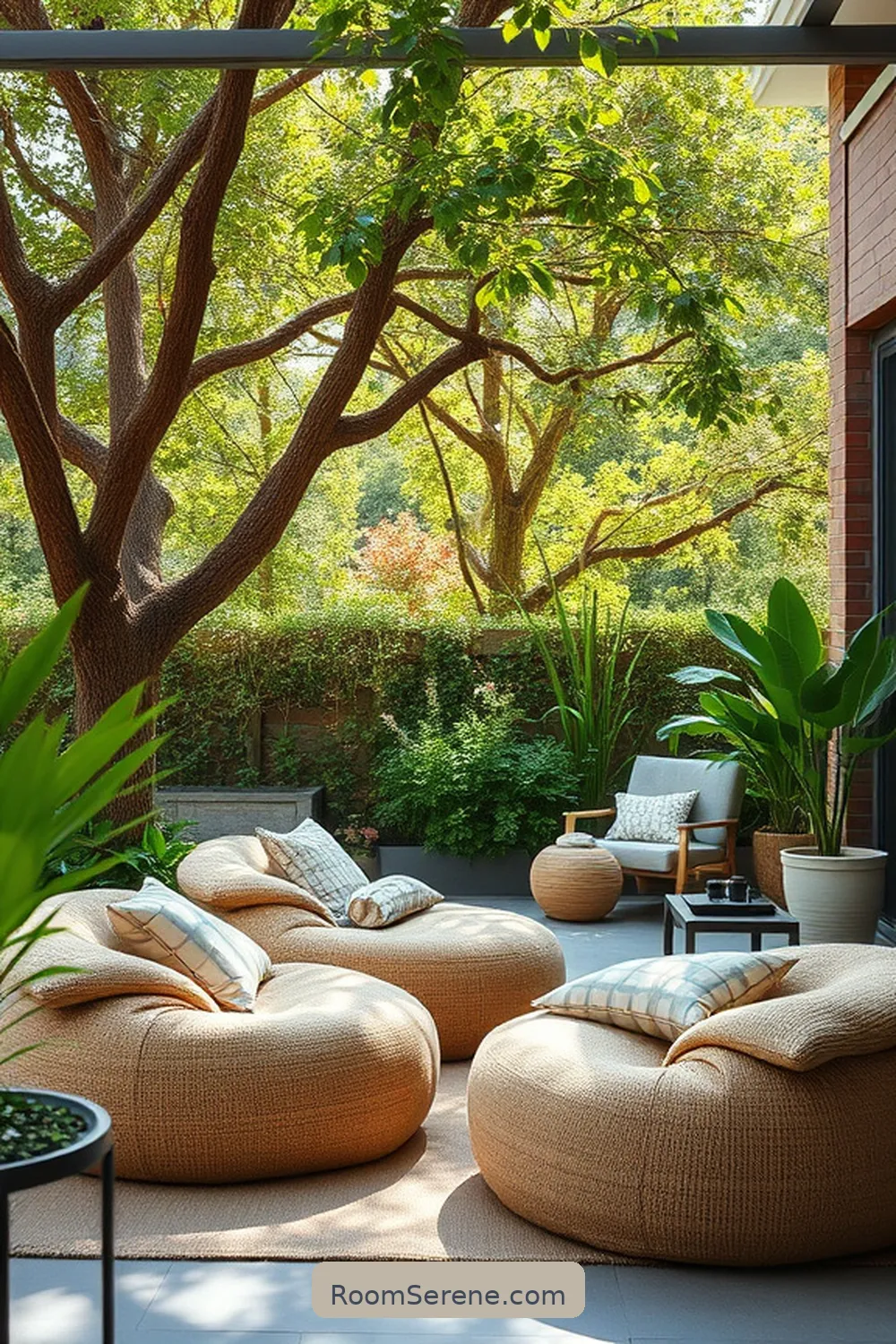 Comfortable Hemp Bean Bags for 22 Inspiring Workspace Designs for Outdoor Patios Using Natural Fibers