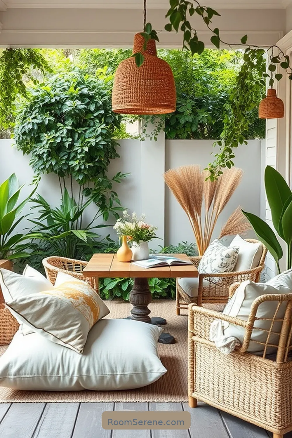 Linen Cushions for Softness for 22 Inspiring Workspace Designs for Outdoor Patios Using Natural Fibers