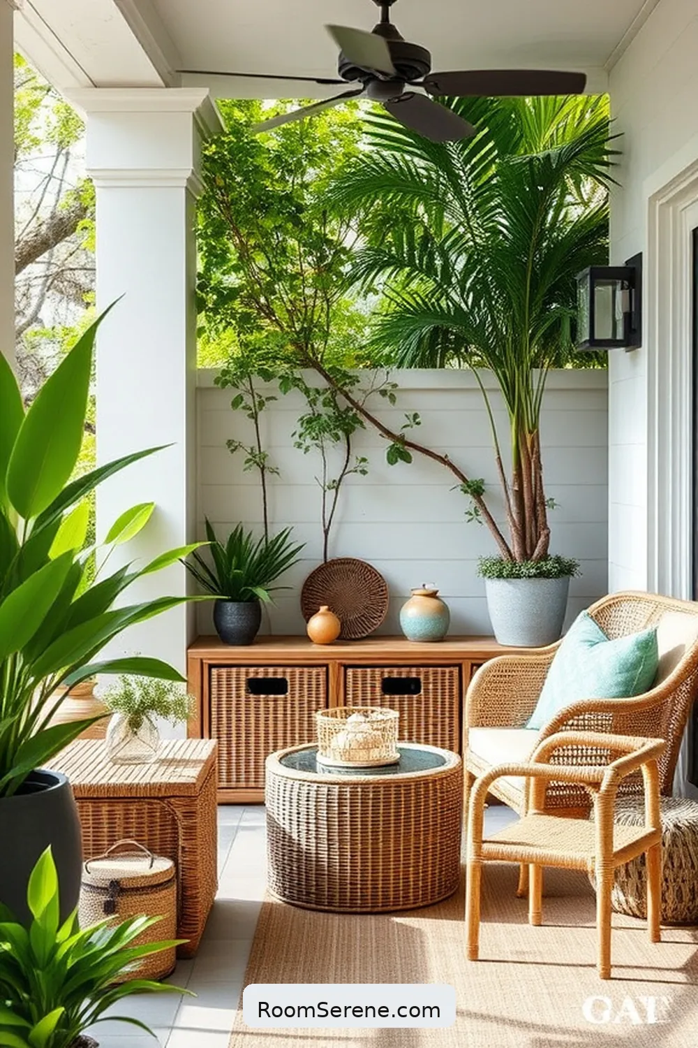 Rattan Storage Solutions for 22 Inspiring Workspace Designs for Outdoor Patios Using Natural Fibers