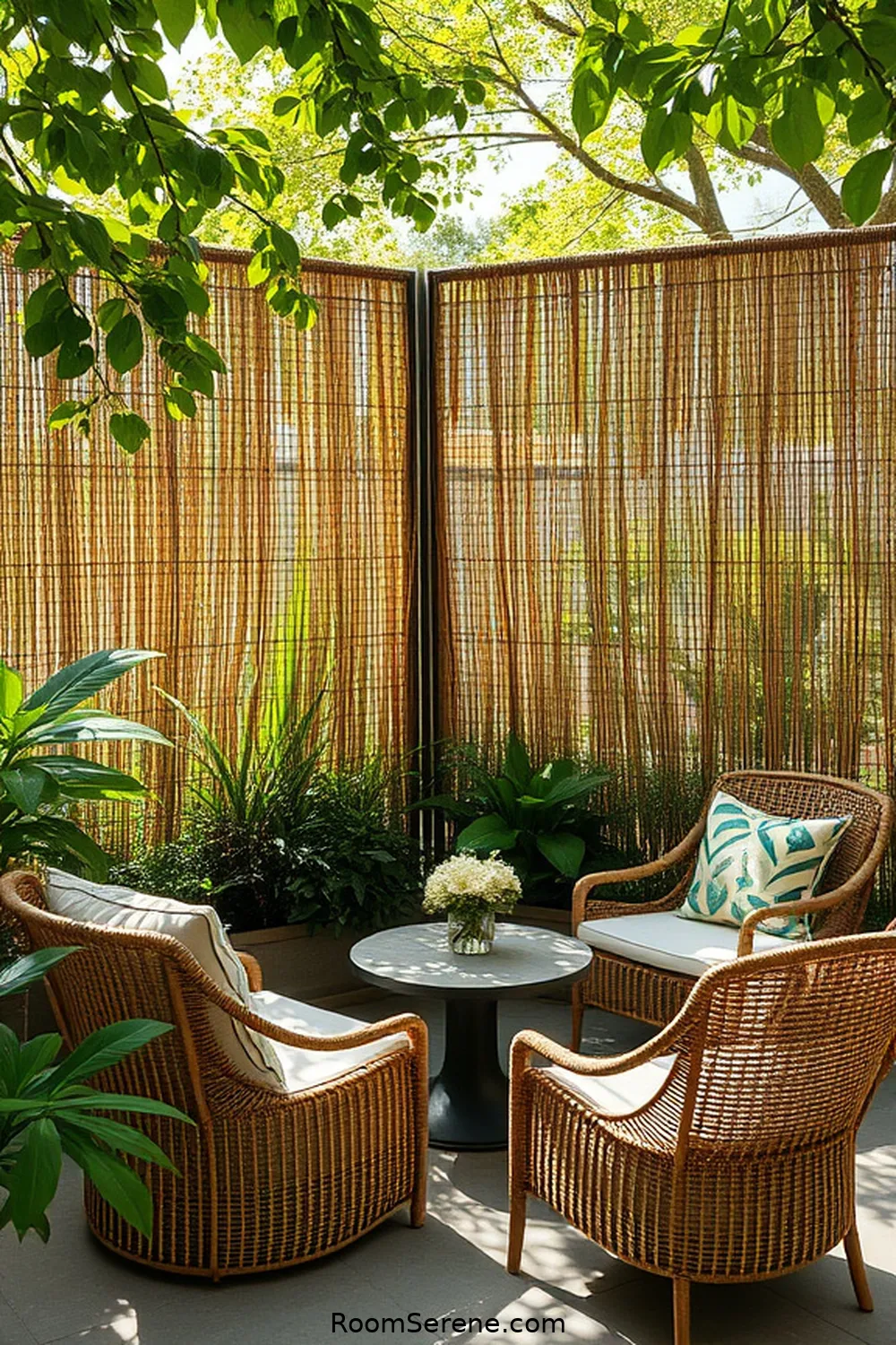 Reed Screen for Privacy for 22 Inspiring Workspace Designs for Outdoor Patios Using Natural Fibers