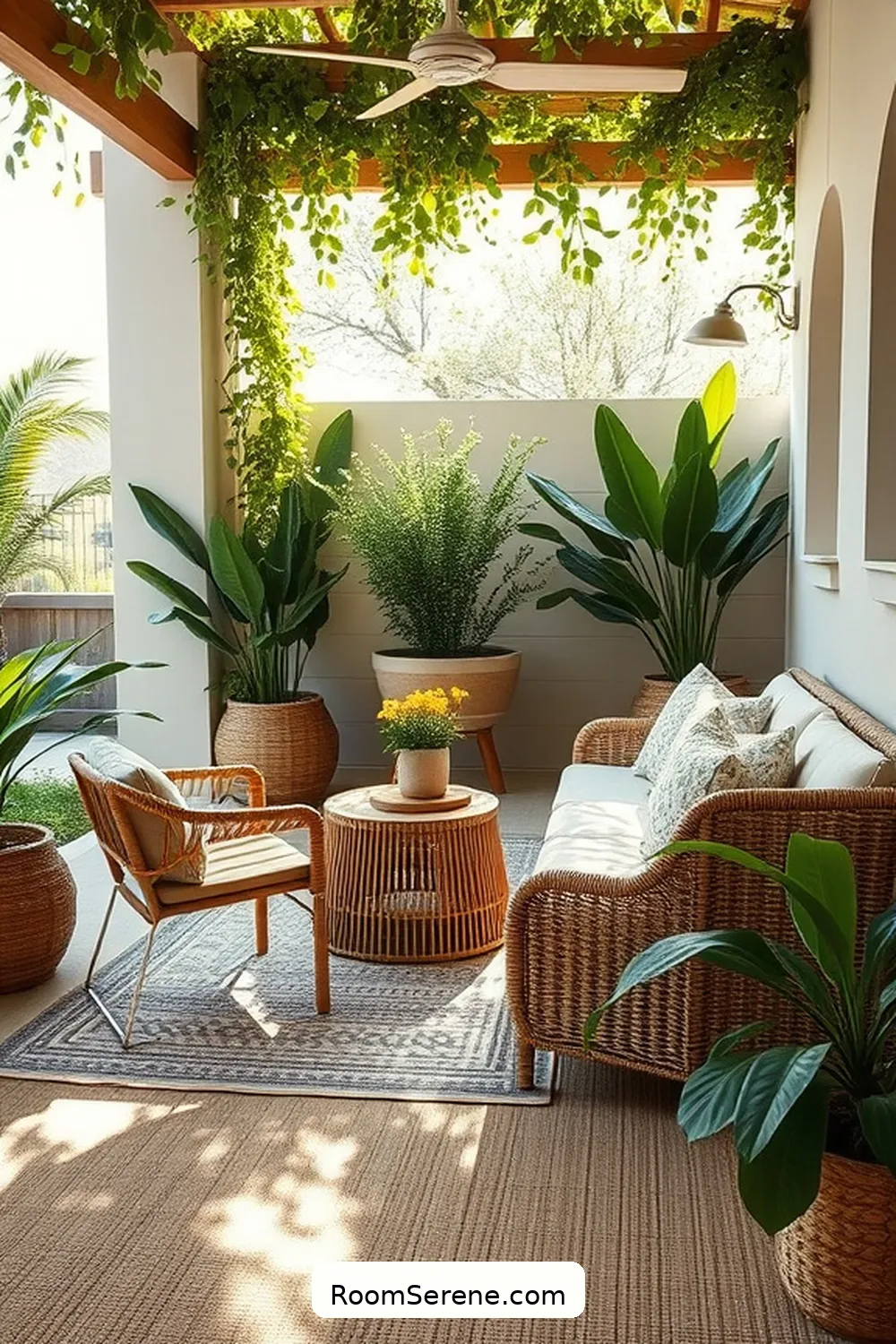 Sisal Flooring for Durability for 22 Inspiring Workspace Designs for Outdoor Patios Using Natural Fibers