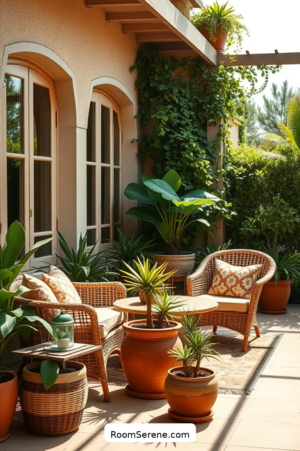 Terracotta Pot Plants for Ambiance for 22 Inspiring Workspace Designs for Outdoor Patios Using Natural Fibers
