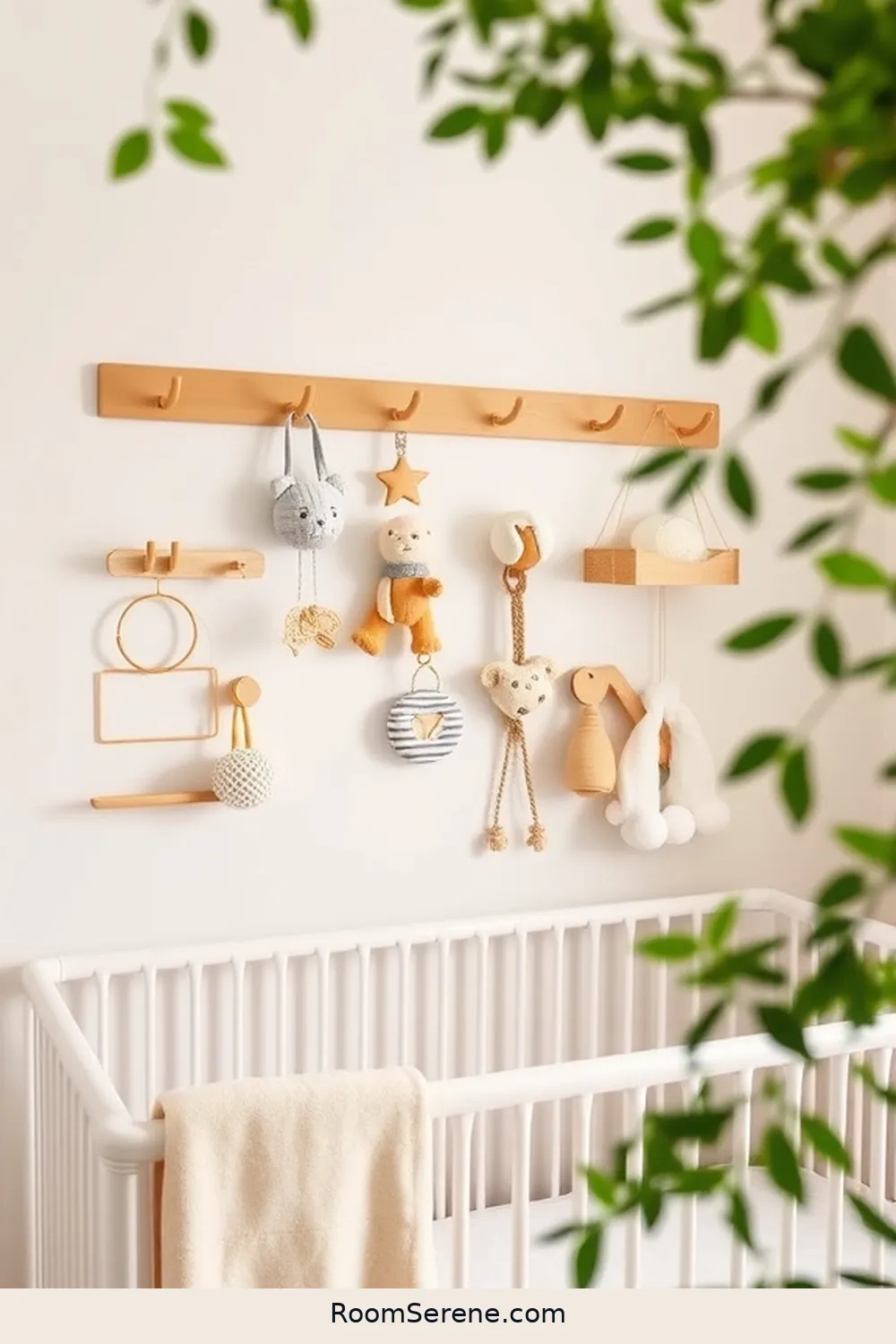 Install Bamboo Hooks for Easy Organization for 22 Tips for Multi Use Spaces in Your Nursery Using Bamboo