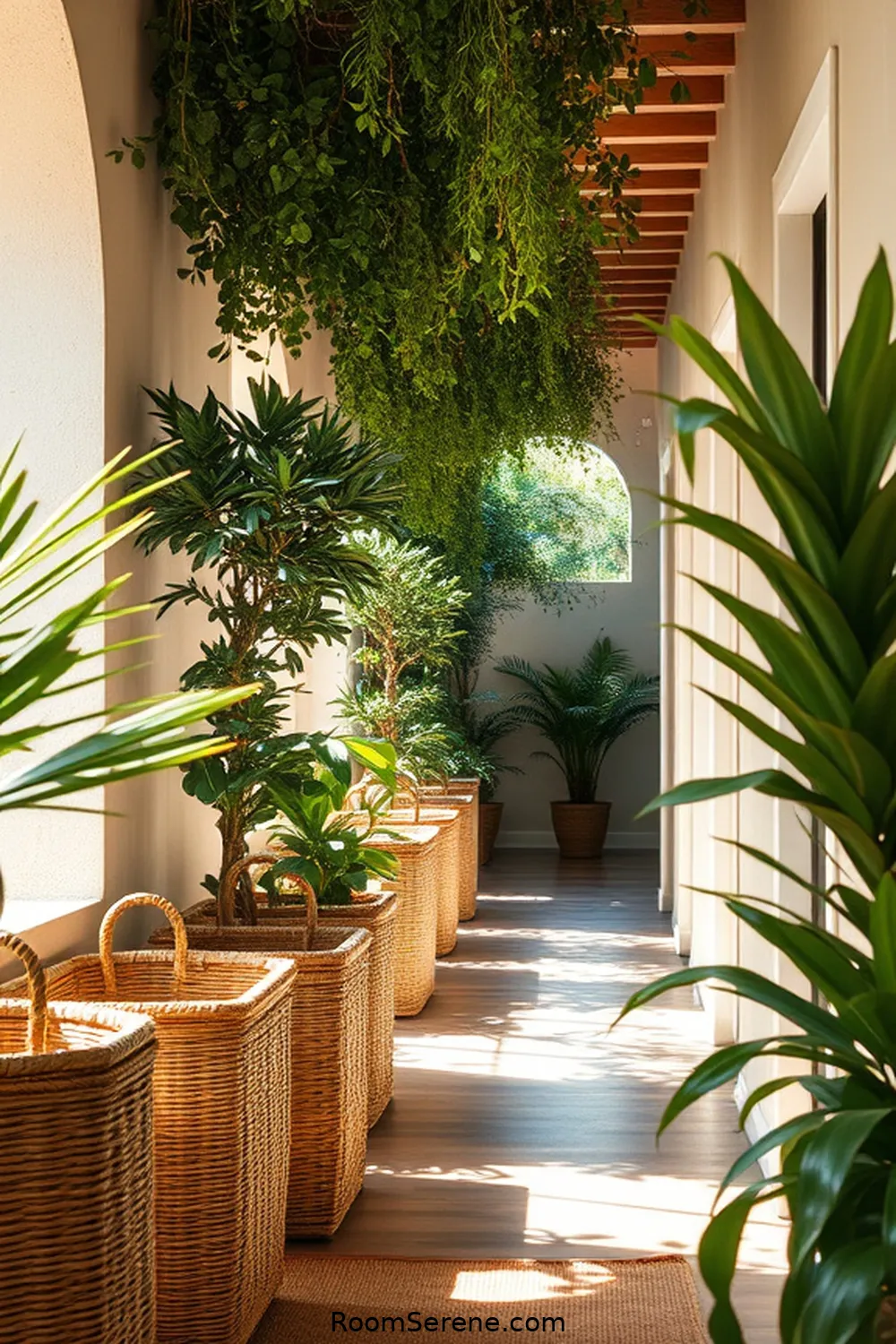 22 Ways to Create Comfort and Coziness in Your Hallway Using Natural Fibers 10 Create a Plant Corner With Baskets for 22 Ways to Create Comfort and Coziness in Your Hallway Using Natural Fibers