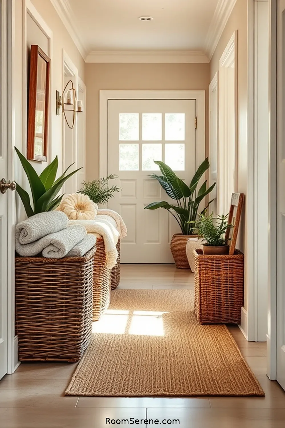 22 Ways to Create Comfort and Coziness in Your Hallway Using Natural Fibers 13 Decorate With Wicker Storage Bins for 22 Ways to Create Comfort and Coziness in Your Hallway Using Natural Fibers