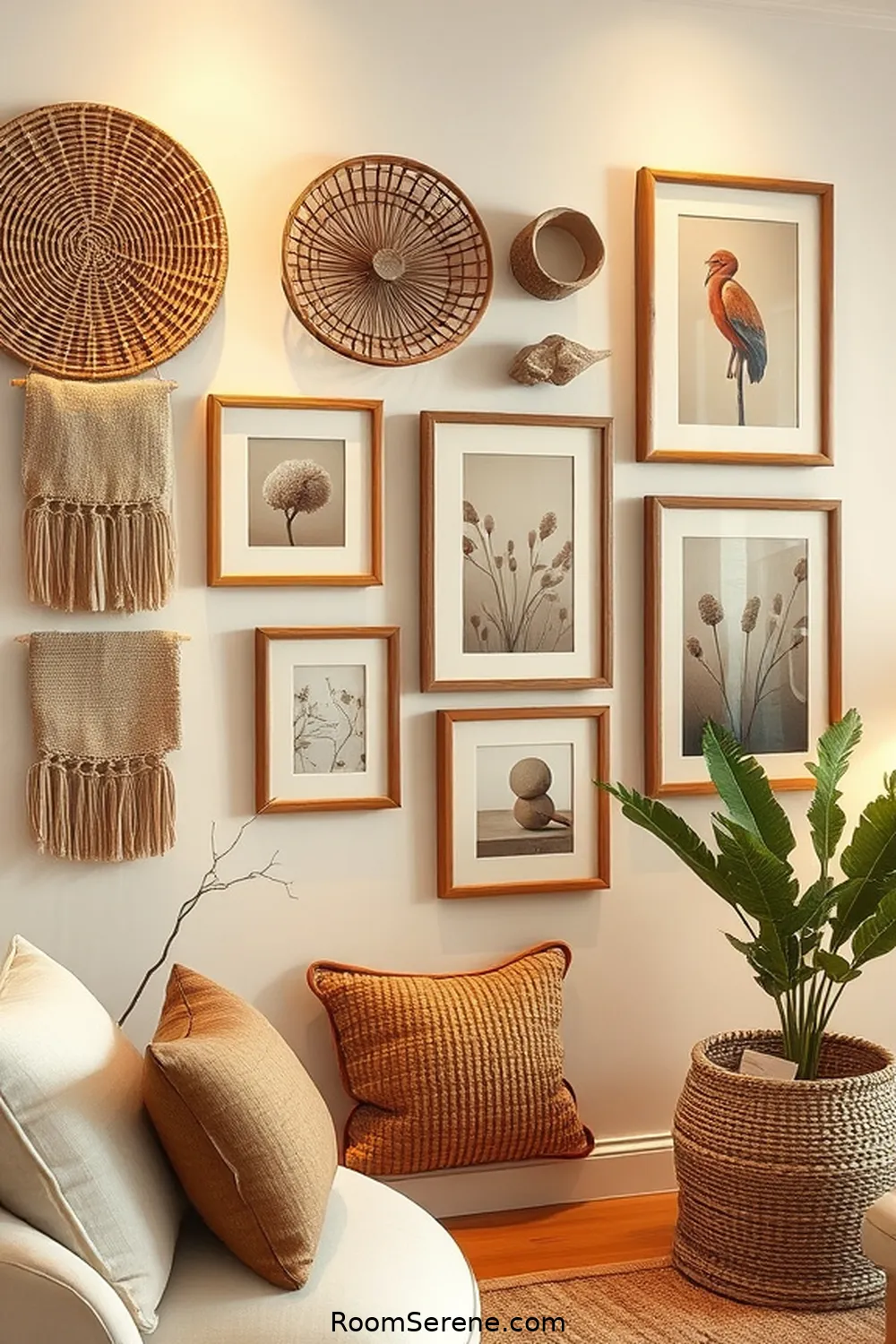 22 Ways to Create Comfort and Coziness in Your Hallway Using Natural Fibers 21 Design a Gallery Wall With Natural Elements for 22 Ways to Create Comfort and Coziness in Your Hallway Using Natural Fibers
