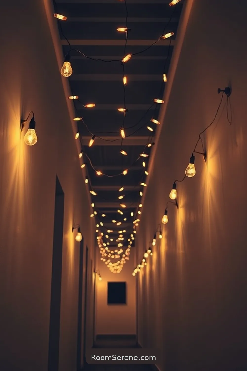22 Ways to Create Comfort and Coziness in Your Hallway Using Solar-Powered Lights 4 Hang String Lights Along the Ceiling for 22 Ways to Create Comfort and Coziness in Your Hallway Using Solar-Powered Lights