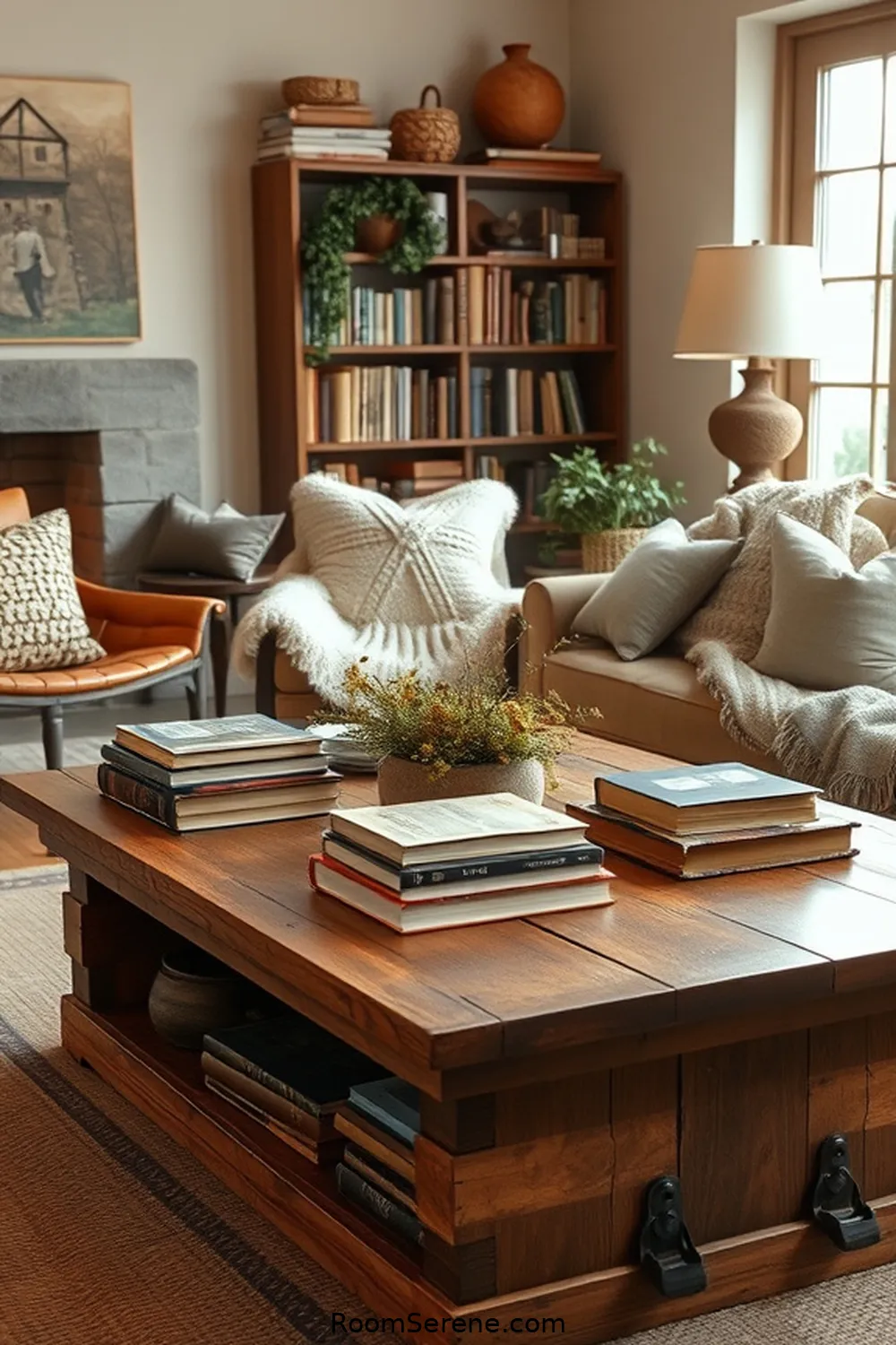 22 Ways to Create Comfort and Coziness in Your Library Using Recycled Wood 4 Rustic Wood Coffee Table for 22 Ways to Create Comfort and Coziness in Your Library Using Recycled Wood