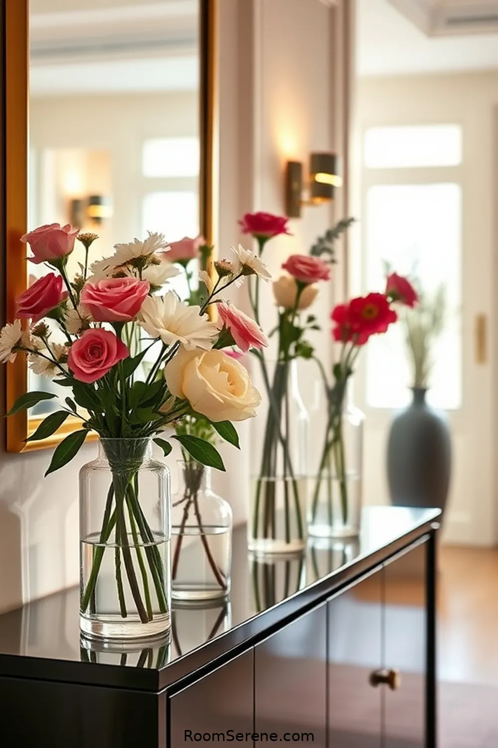 22 Ways to Enhance Comfort and Coziness in Your Hallway Using Glass 14 Use Glass Vases for Fresh Flowers for 22 Ways to Enhance Comfort and Coziness in Your Hallway Using Glass