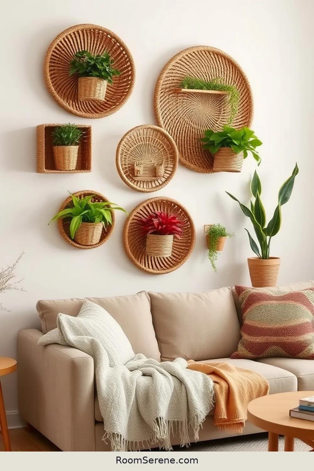 Wicker Wall Baskets for Vertical Storage for 23 Stylish Ways for Living Room Organization Using Natural Fibers