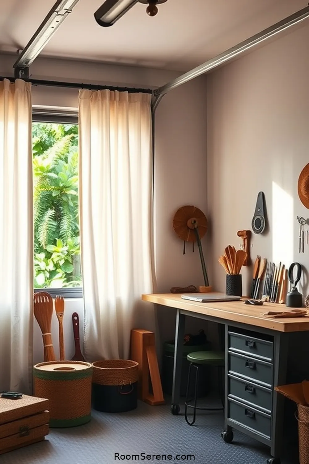 23 Tips for Designing a Garage Workspace Using Organic Cotton 7 Add Organic Cotton Curtains for Natural Light Control for 23 Tips for Designing a Garage Workspace Using Organic Cotton