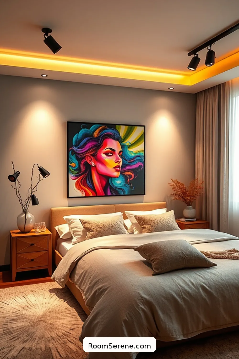23 Tips for Organizing Your Bedroom Using Solar-Powered Lights 9 Highlight Artwork With Solar Spotlights for 23 Tips for Organizing Your Bedroom Using Solar-Powered Lights