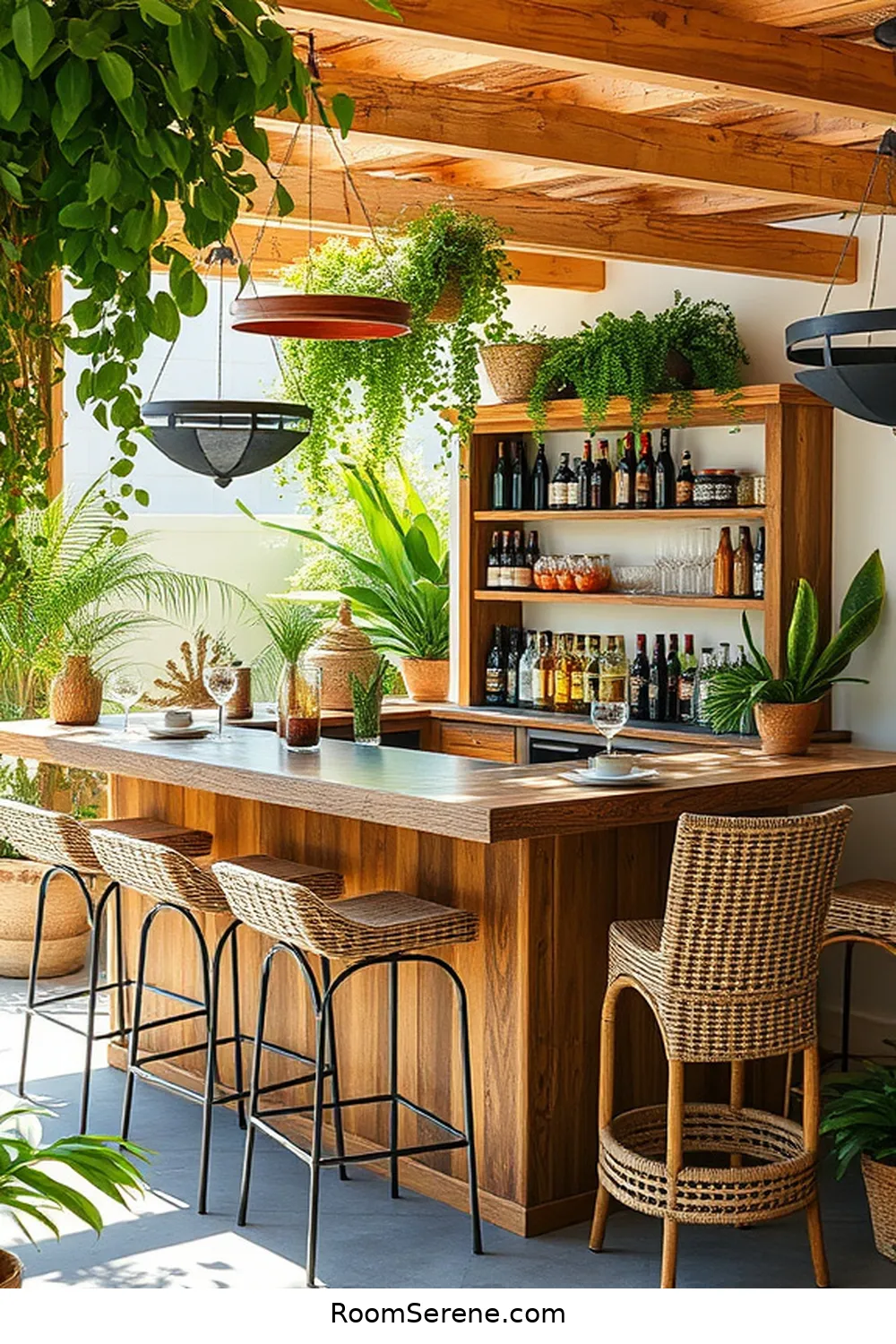 Create a DIY Outdoor Bar With Natural Materials for 23 Tips for Organizing Your Outdoor Patio Using Natural Fibers