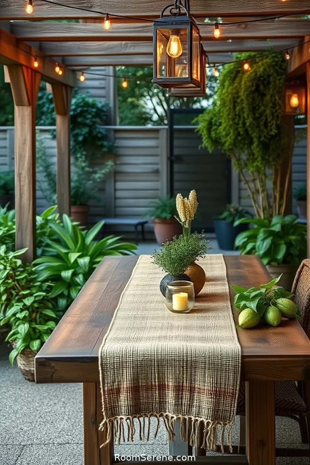 Create a Table Runner With Burlap for 23 Tips for Organizing Your Outdoor Patio Using Natural Fibers