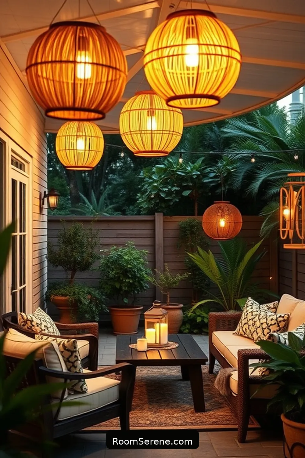 Incorporate Natural Fiber Lanterns for Ambient Lighting for 23 Tips for Organizing Your Outdoor Patio Using Natural Fibers