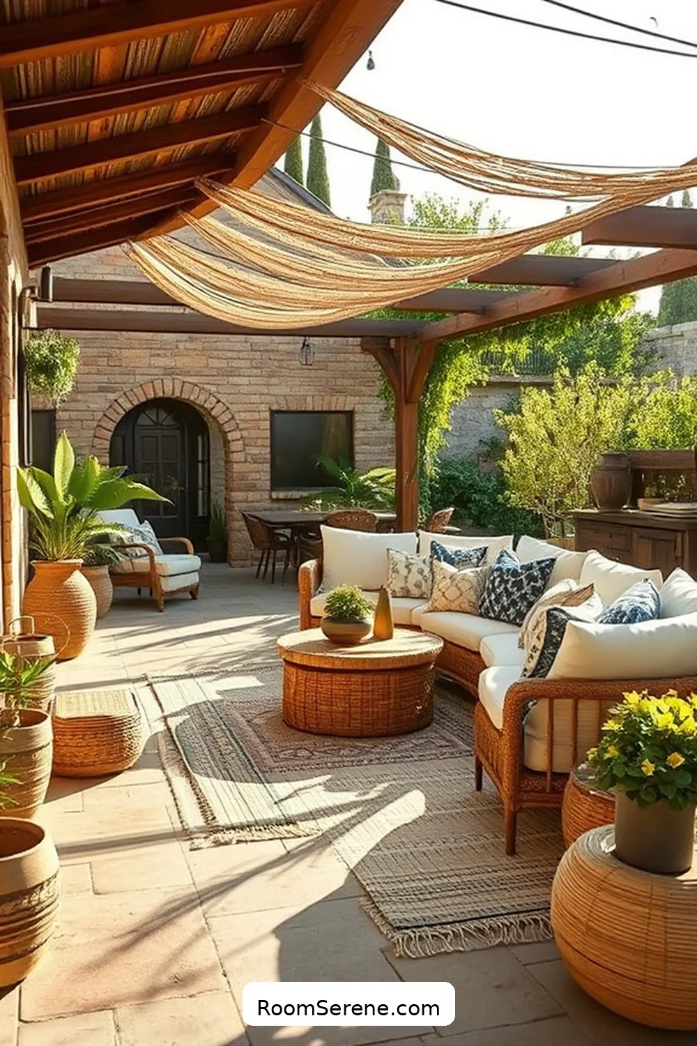 Layer Different Textures for Visual Interest for 23 Tips for Organizing Your Outdoor Patio Using Natural Fibers