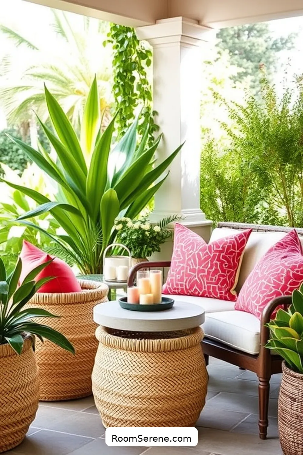 Utilize Seagrass Baskets for Storage for 23 Tips for Organizing Your Outdoor Patio Using Natural Fibers