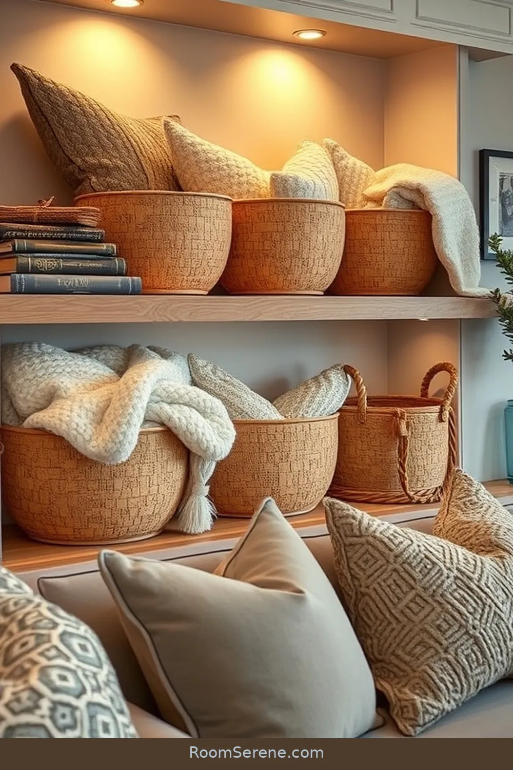 Cork Baskets for Organized Storage for 23 Ways to Add Comfort and Coziness to Your Living Room Using Cork